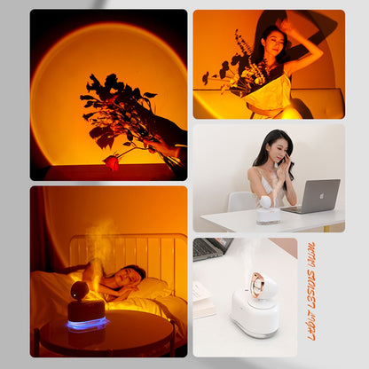 2-in-1 Wireless Sunset Lamp Humidifier – 300ML Quiet Cool Mist Diffuser with Ambient Light