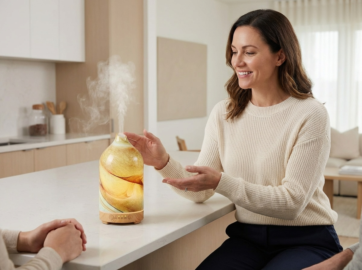 Hand-Blown Glass Essential Oil Diffuser – Ultrasonic Cool Mist with Auto Shut-Off & LED Night Light